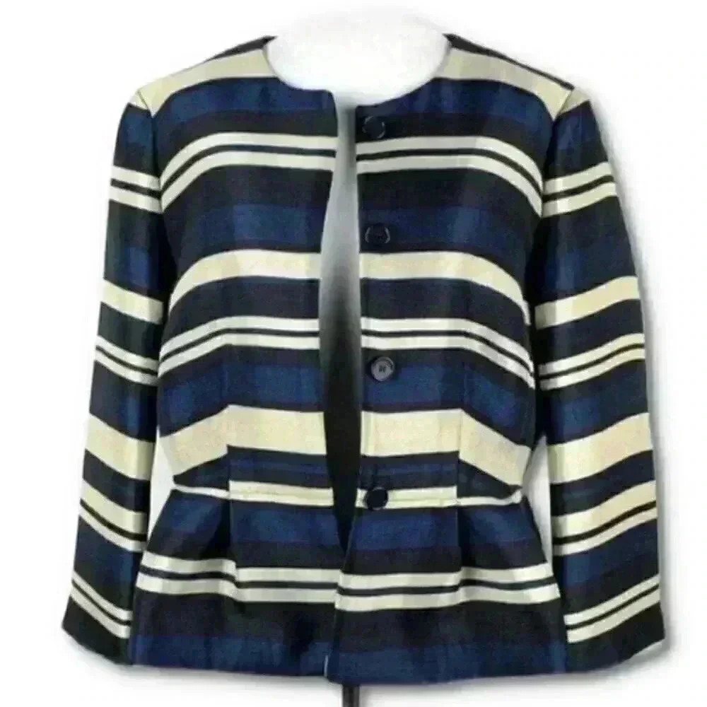 New Ann Taylor blazer sz 10 stripes peplum career - Picture 1 of 10